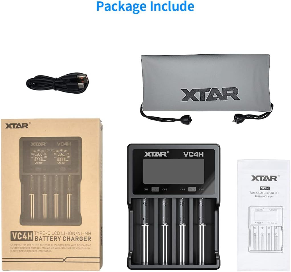 18650 Charger VC4H Battery Charger 4 Bays Updated 21700 Battery Charger USB C Charger Not Including Batteries