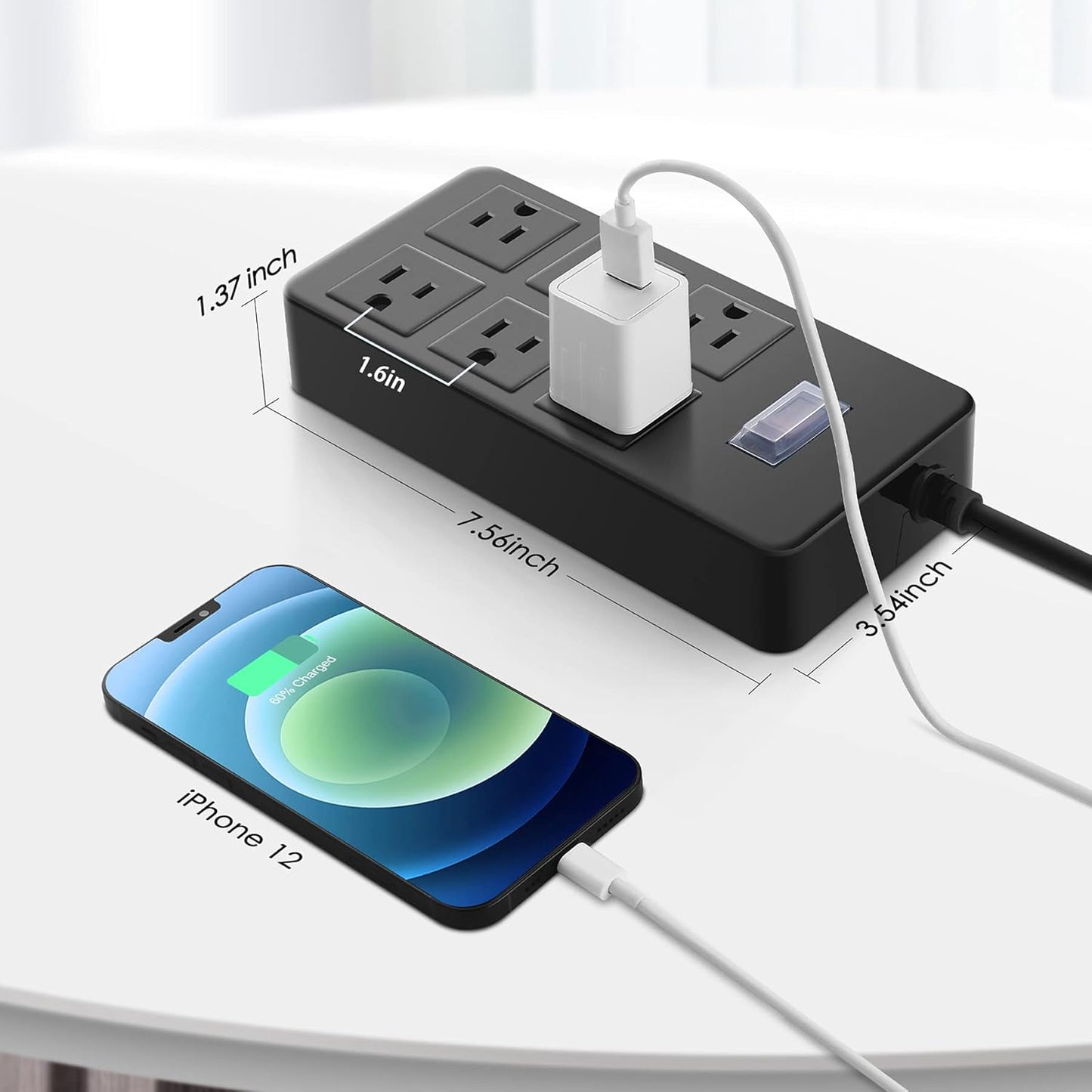 Outdoor Waterproof Power Strip, 6 Flat Plug Outlets, Widely Spaced Outlets,Mountable Weatherproof Surge Protector, Multi Outlet Extension for Camping, Garden, Kitchen, Bathroom, 6Ft Cord