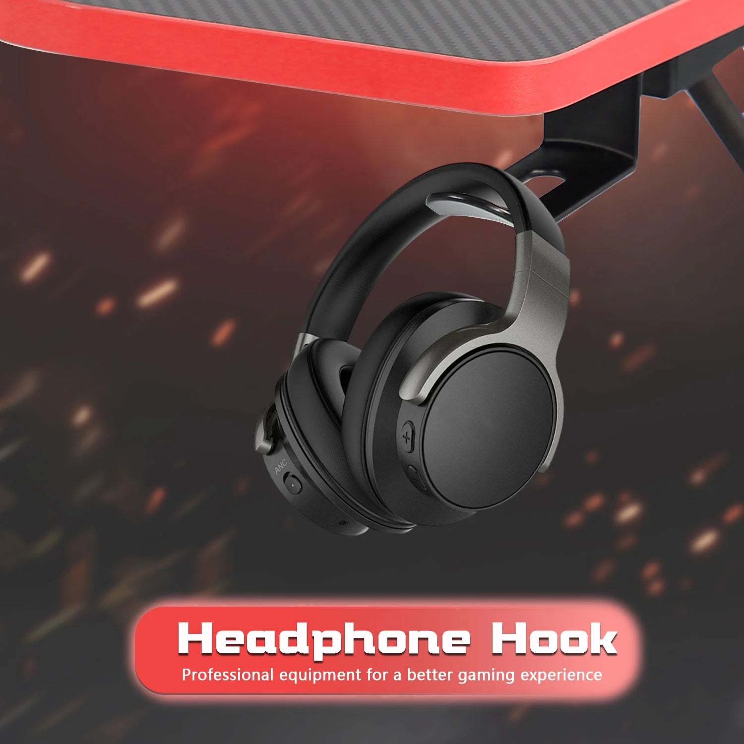 47 Inch Gaming Desk, Z Shaped PC Computer Desk Gaming Workstation with Headphone Hook, Ergonomic Gaming Table PC Desk for Game Players, Red