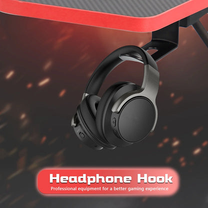 47 Inch Gaming Desk, Z Shaped PC Computer Desk Gaming Workstation with Headphone Hook, Ergonomic Gaming Table PC Desk for Game Players, Red