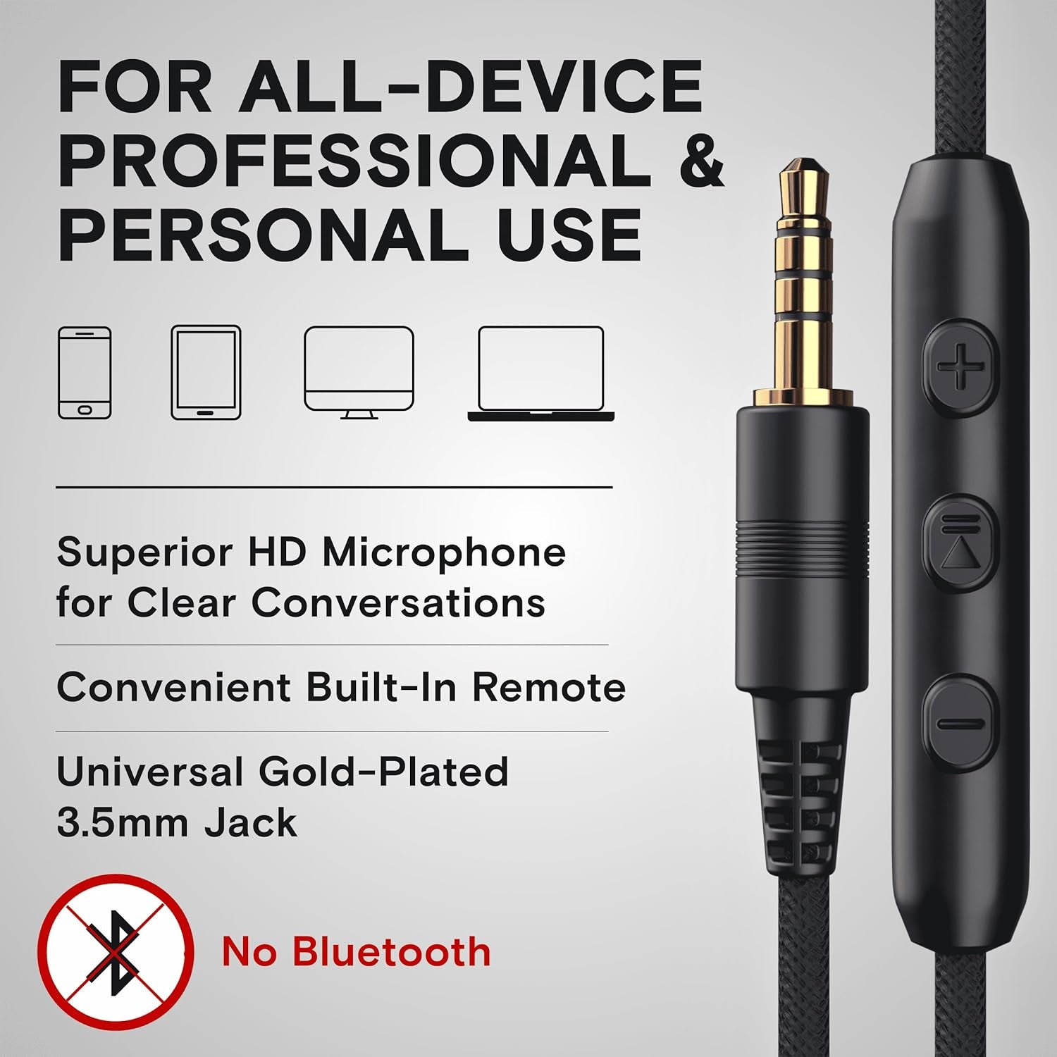 CL750 Wired Headphones with Mic & Volume Control — Noise Isolating On-Ear Headphones for Computer and Laptop Wired, Plug in Corded Headphone over Ear with Wire (Foldable, Aux Jack 3.5Mm)