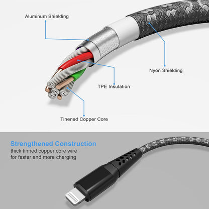Long Iphone Charger Cord 16FT/5M [Apple Mfi Certified] Lightning Cable Extra Long Nylon Braided Fast Charger Cable 2.4A for Iphone 12 11 Pro X XS Max XR 8 7 6S 6 plus Se,Black