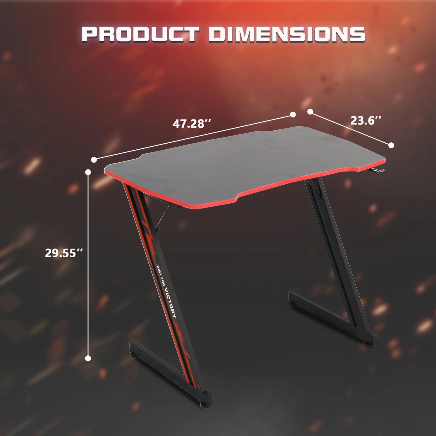 47 Inch Gaming Desk, Z Shaped PC Computer Desk Gaming Workstation with Headphone Hook, Ergonomic Gaming Table PC Desk for Game Players, Red