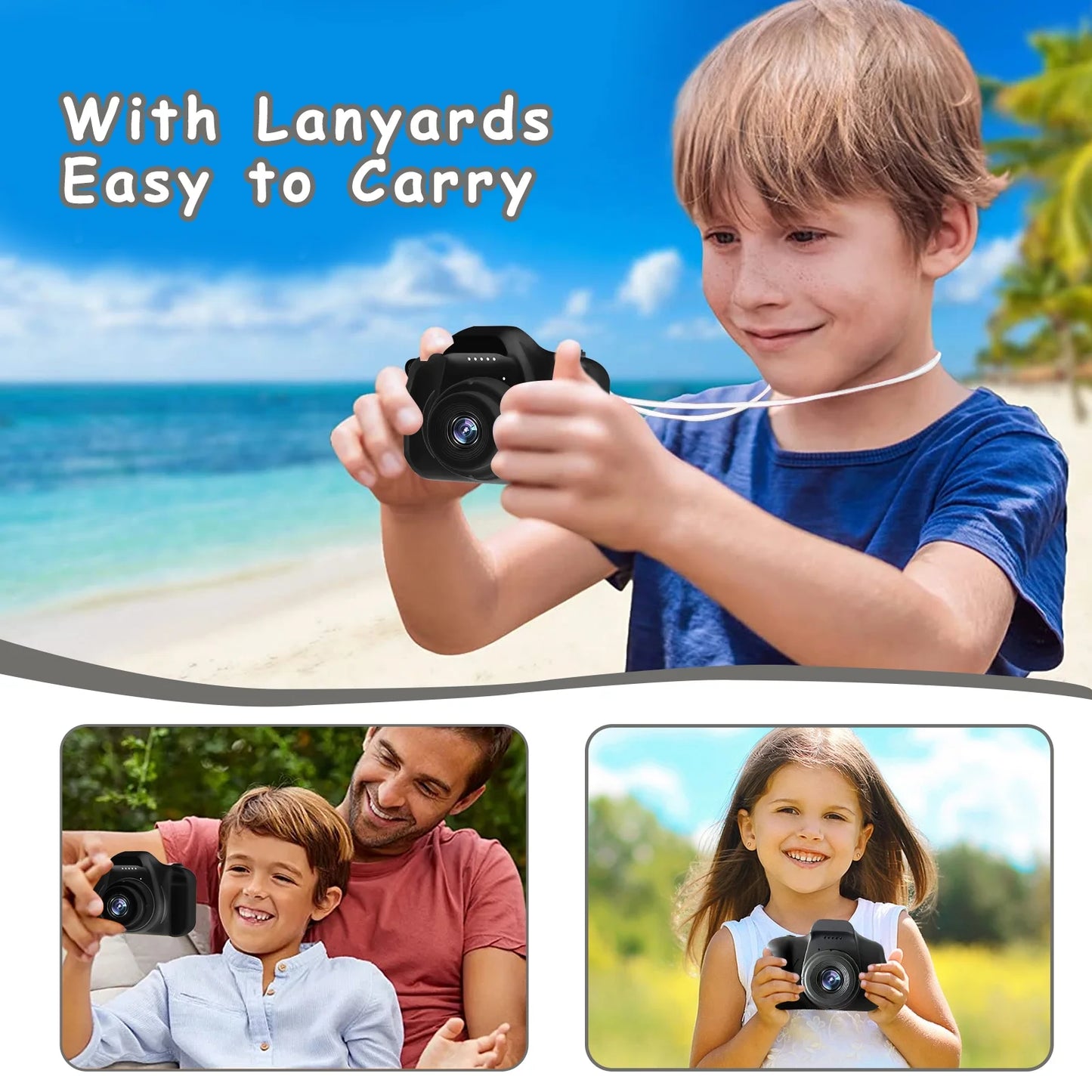 Kids Digital Camera ,HD Digital Video Cameras for Toddler 32GB SD Card-Black