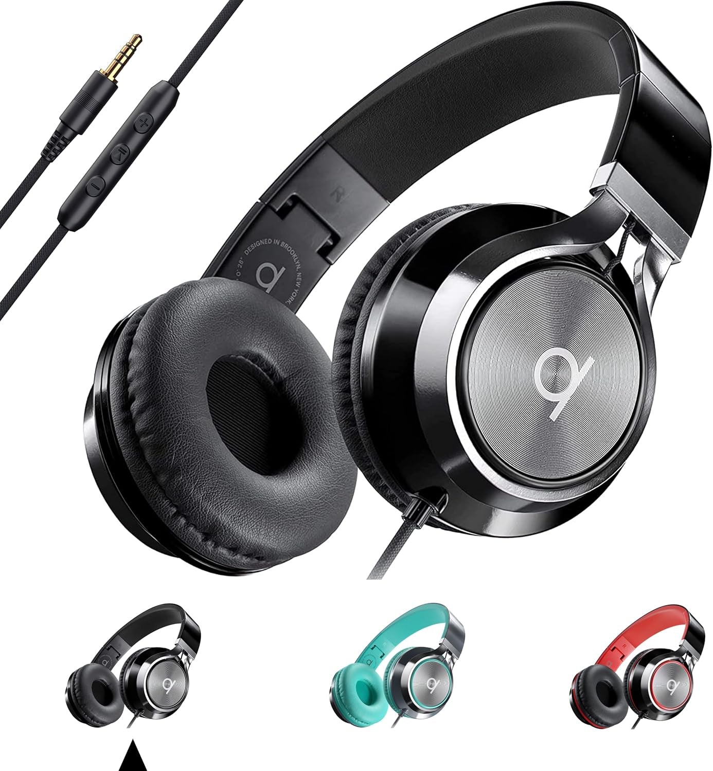 CL750 Wired Headphones with Mic & Volume Control — Noise Isolating On-Ear Headphones for Computer and Laptop Wired, Plug in Corded Headphone over Ear with Wire (Foldable, Aux Jack 3.5Mm)