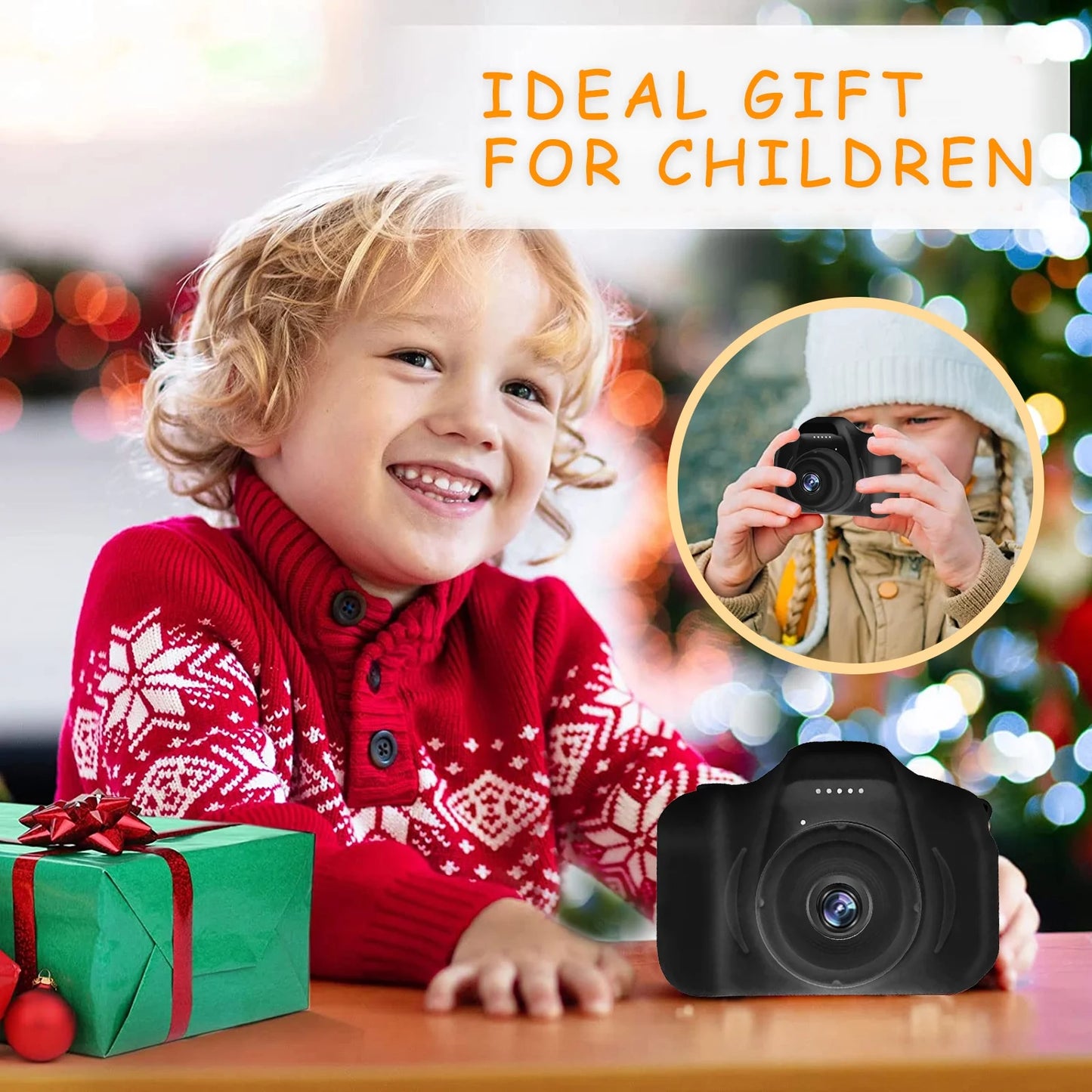 Kids Digital Camera ,HD Digital Video Cameras for Toddler 32GB SD Card-Black