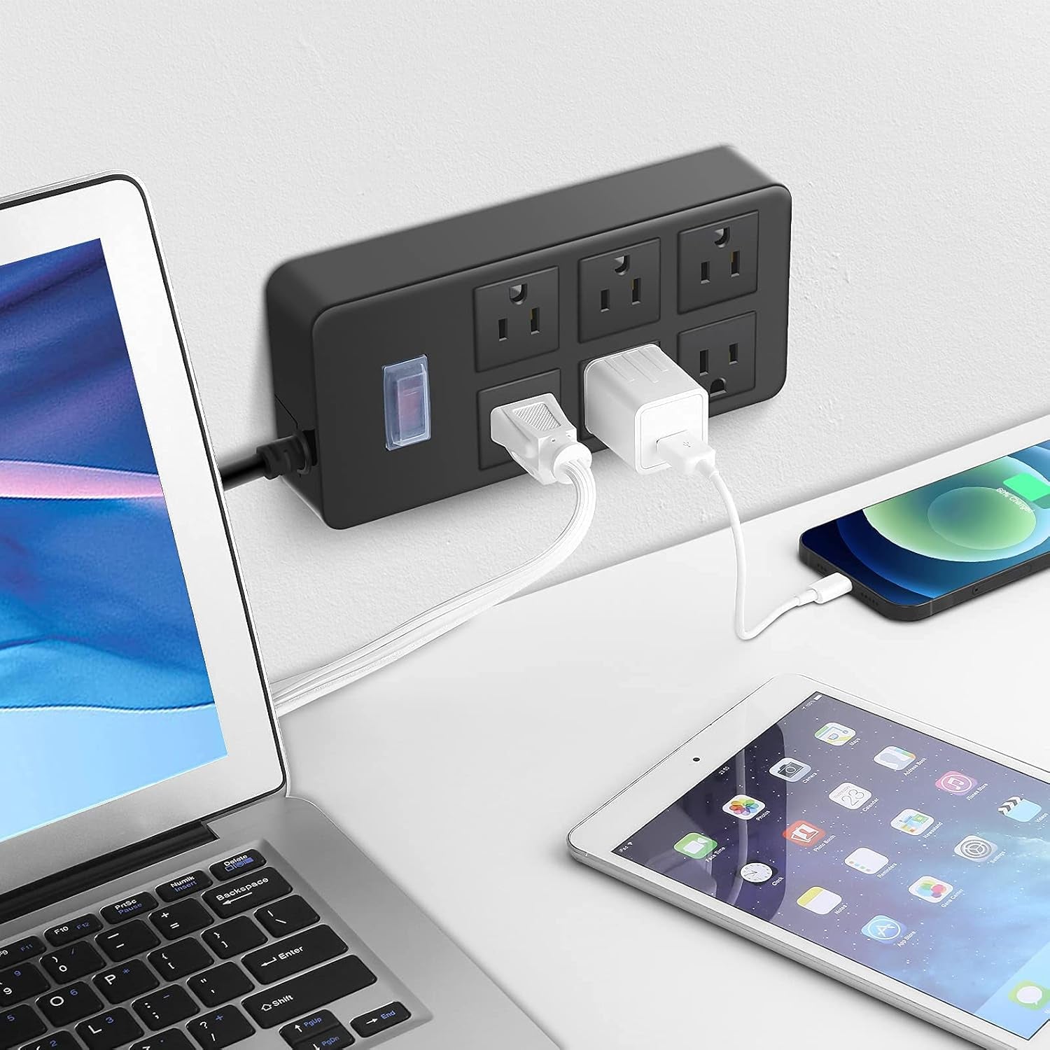 Outdoor Waterproof Power Strip, 6 Flat Plug Outlets, Widely Spaced Outlets,Mountable Weatherproof Surge Protector, Multi Outlet Extension for Camping, Garden, Kitchen, Bathroom, 6Ft Cord