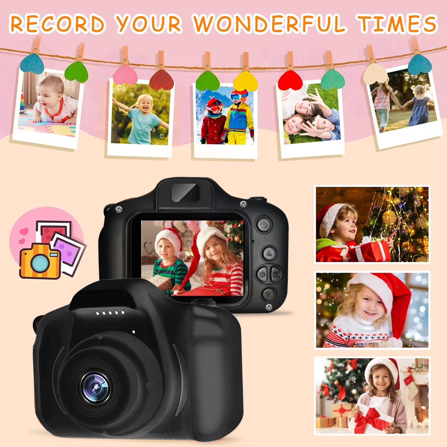Kids Digital Camera ,HD Digital Video Cameras for Toddler 32GB SD Card-Black