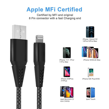 Long Iphone Charger Cord 16FT/5M [Apple Mfi Certified] Lightning Cable Extra Long Nylon Braided Fast Charger Cable 2.4A for Iphone 12 11 Pro X XS Max XR 8 7 6S 6 plus Se,Black