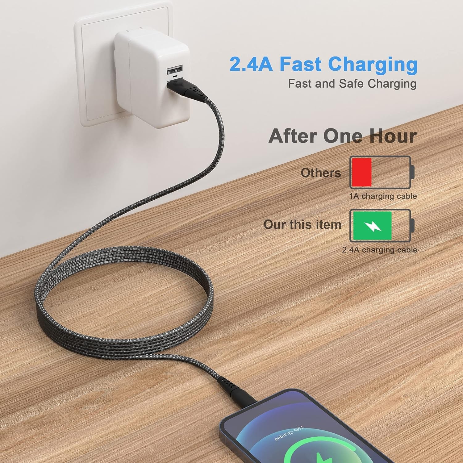 Long Iphone Charger Cord 16FT/5M [Apple Mfi Certified] Lightning Cable Extra Long Nylon Braided Fast Charger Cable 2.4A for Iphone 12 11 Pro X XS Max XR 8 7 6S 6 plus Se,Black