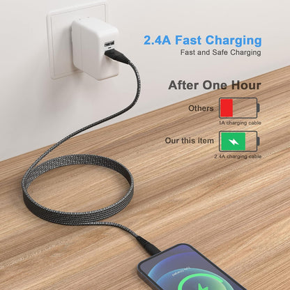 Long Iphone Charger Cord 16FT/5M [Apple Mfi Certified] Lightning Cable Extra Long Nylon Braided Fast Charger Cable 2.4A for Iphone 12 11 Pro X XS Max XR 8 7 6S 6 plus Se,Black